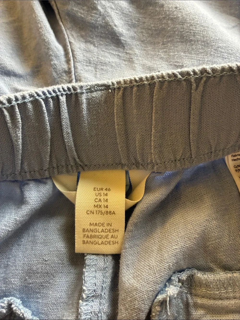 H&M Light Blue Wide Leg Linen Blend Trouser Pants High Rise Elastic Back Coastal